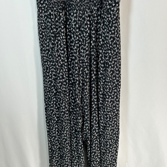 LOFT Black Floral Print Button Front Wide Leg Jumpsuit Size L‎ - Picture 6 of 12